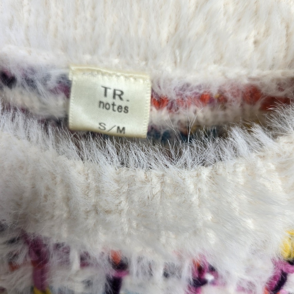 TR notes Womens S M Fuzzy Knit‎ Multicolor Plaid Crewneck Sweater Acrylic - Picture 3 of 5